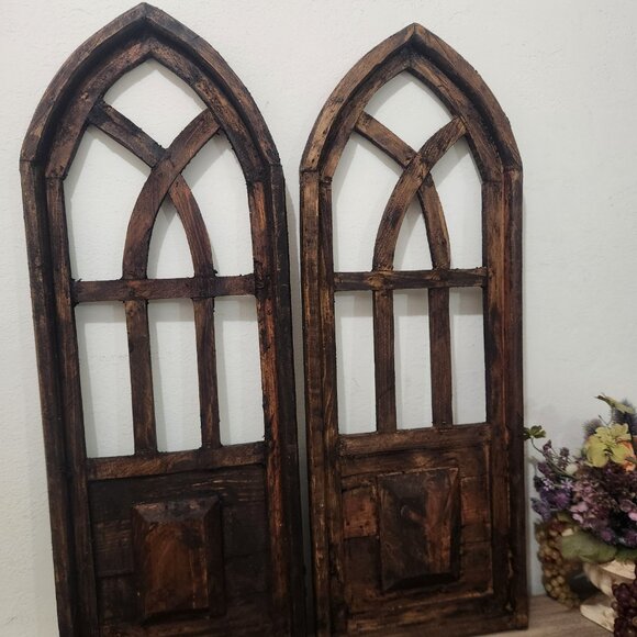 Arch Wood Frame Distress Brown Shabby Chic Remito Set of 2, 32" H - Picture 3 of 4
